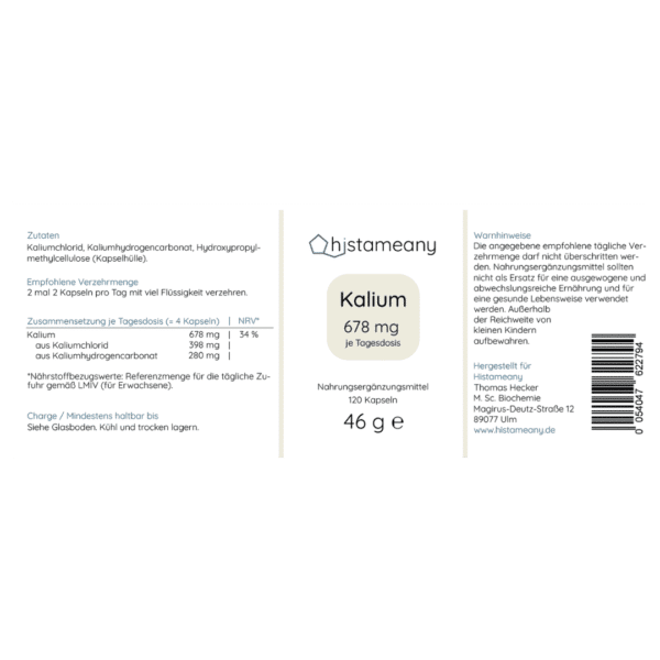 Kalium Kapseln ohne Citrate Histaminintoleranz ohne Füllstoffe